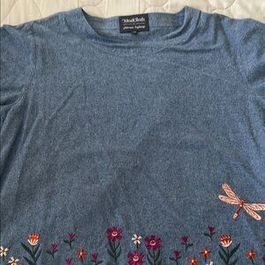 Modcloth Princess Highway Blue Floral Embroidered Top